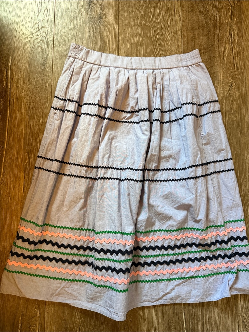 J. Crew Light blue A-Line Midi Skirt with Blue, Pink and Green Trim